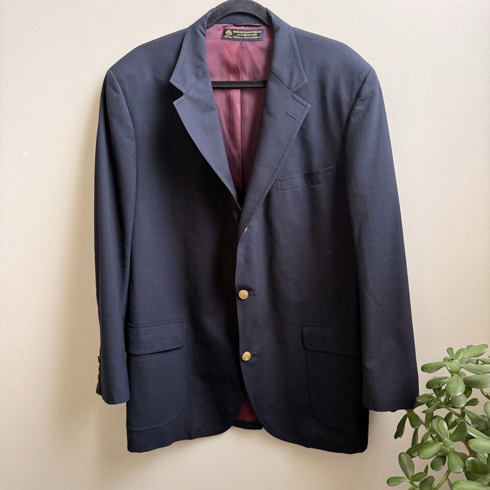 Vintage Brooks Brothers Blazer Mens 44L Navy Blue Gold Buttons Wool Made In USA
